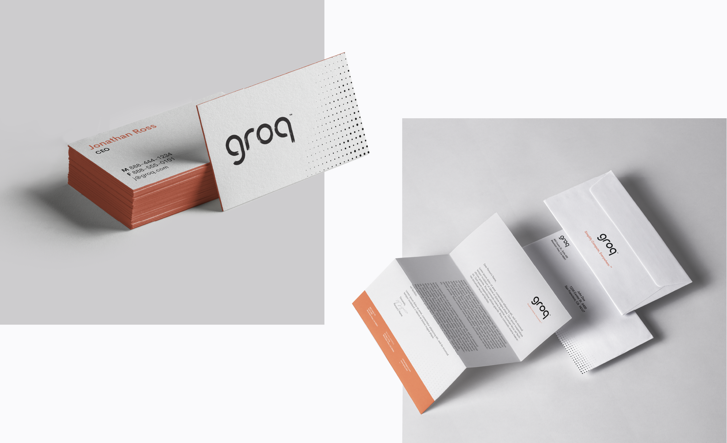 Mockup of groq business cards and letterhead